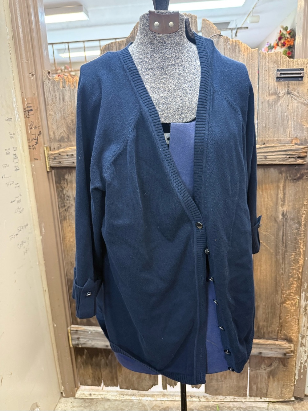 Talbots Navy Button-Front Petite Cardigan with Tank